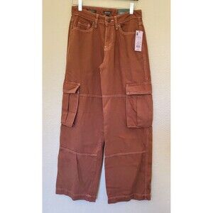 Women's Mid-Rise Cargo Baggy Wide Leg Utility Jeans Size 0 Brown Wash Gorpcore